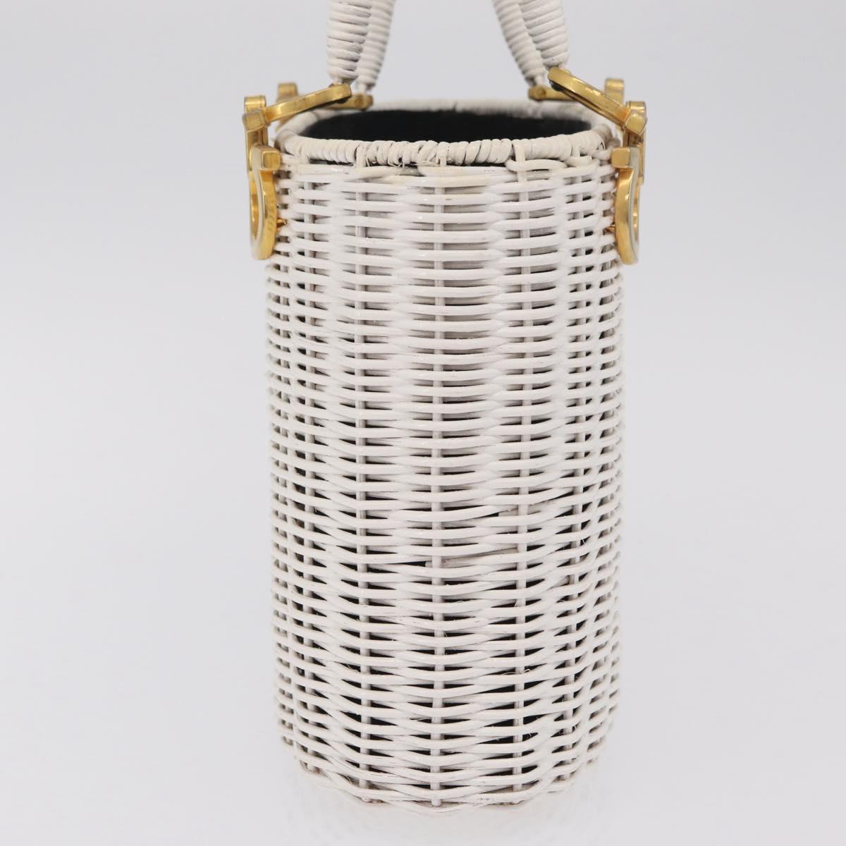 Salvatore Ferragamo Ganchei Hand Bag Rattan White Gold Auth 167833A
