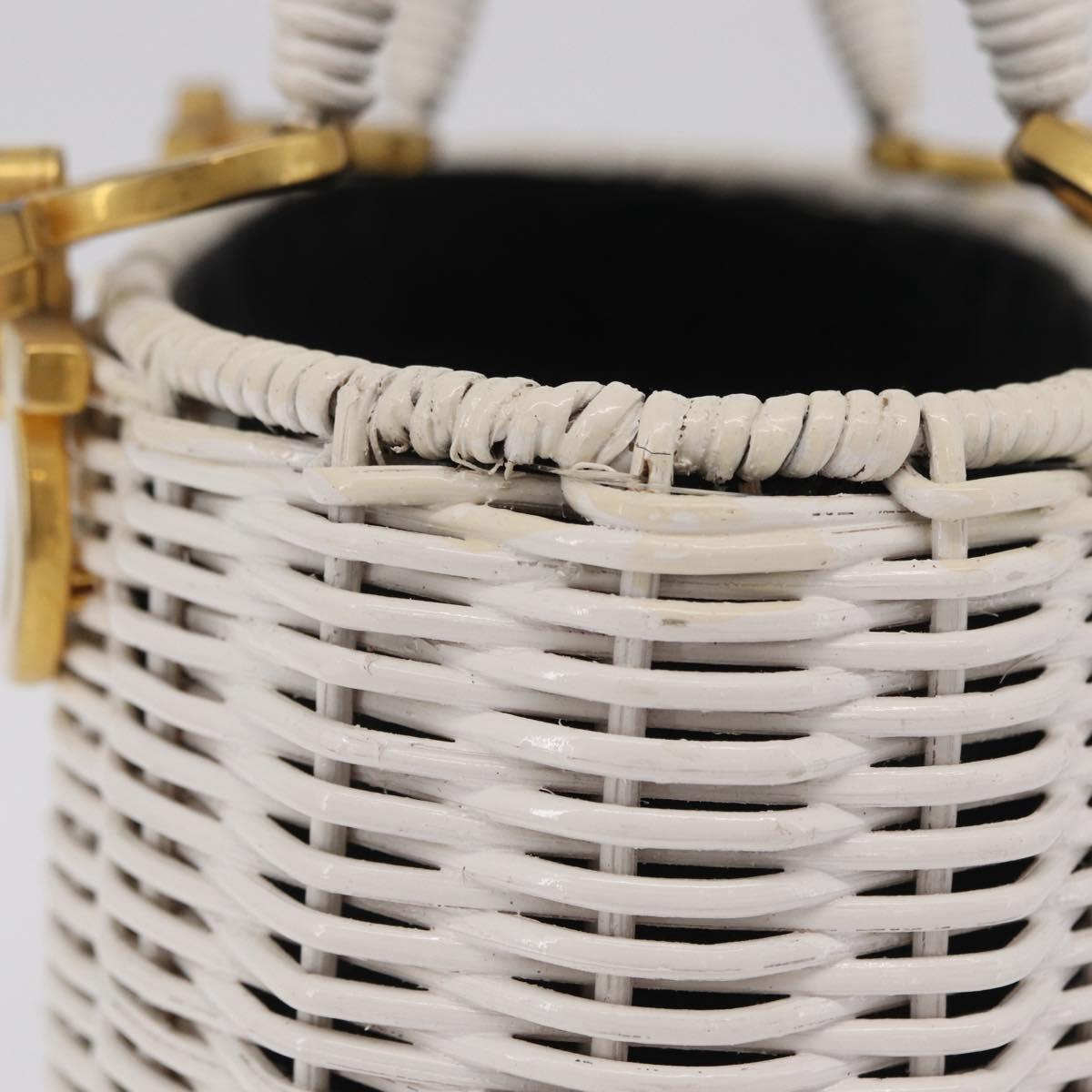 Salvatore Ferragamo Ganchei Hand Bag Rattan White Gold Auth 167833A