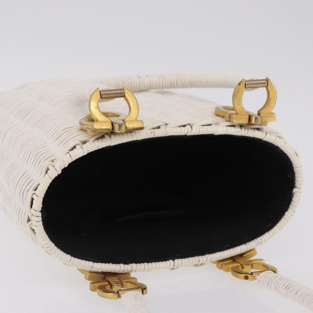 Salvatore Ferragamo Ganchei Hand Bag Rattan White Gold Auth 167833A