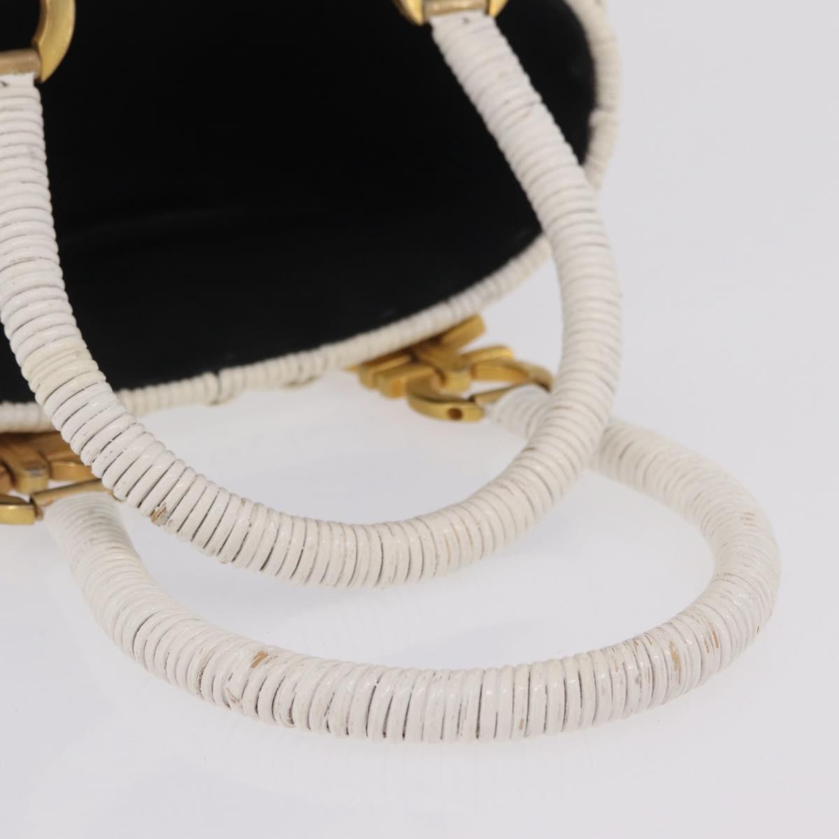 Salvatore Ferragamo Ganchei Hand Bag Rattan White Gold Auth 167833A