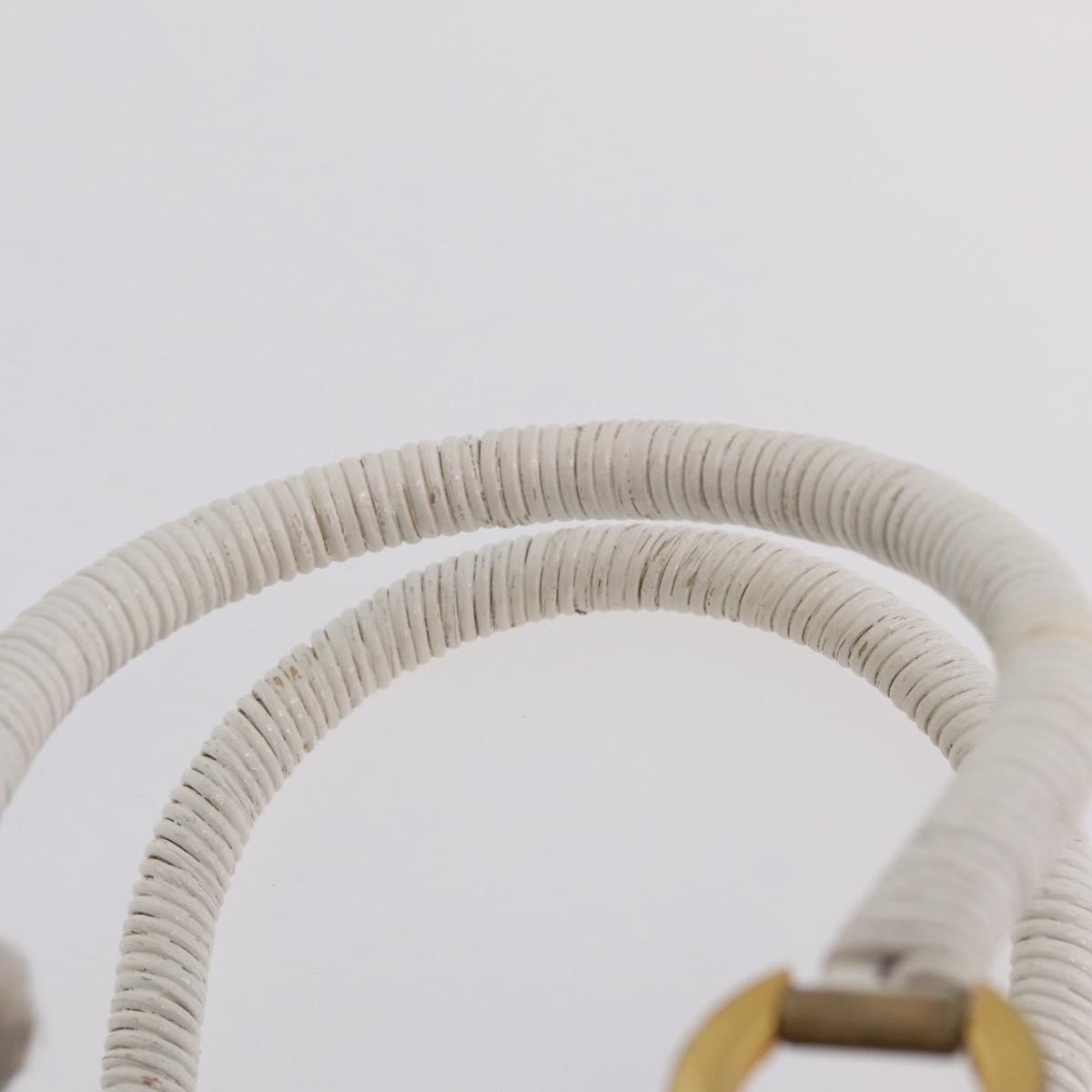 Salvatore Ferragamo Ganchei Hand Bag Rattan White Gold Auth 167833A