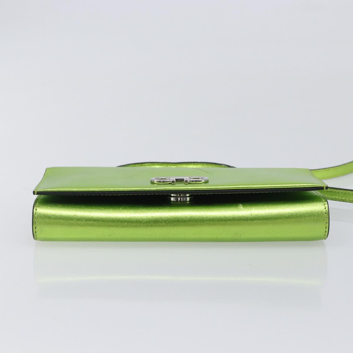 Salvatore Ferragamo Gancini Hand Wallet Leather 2way Metallic Green Auth 167835V