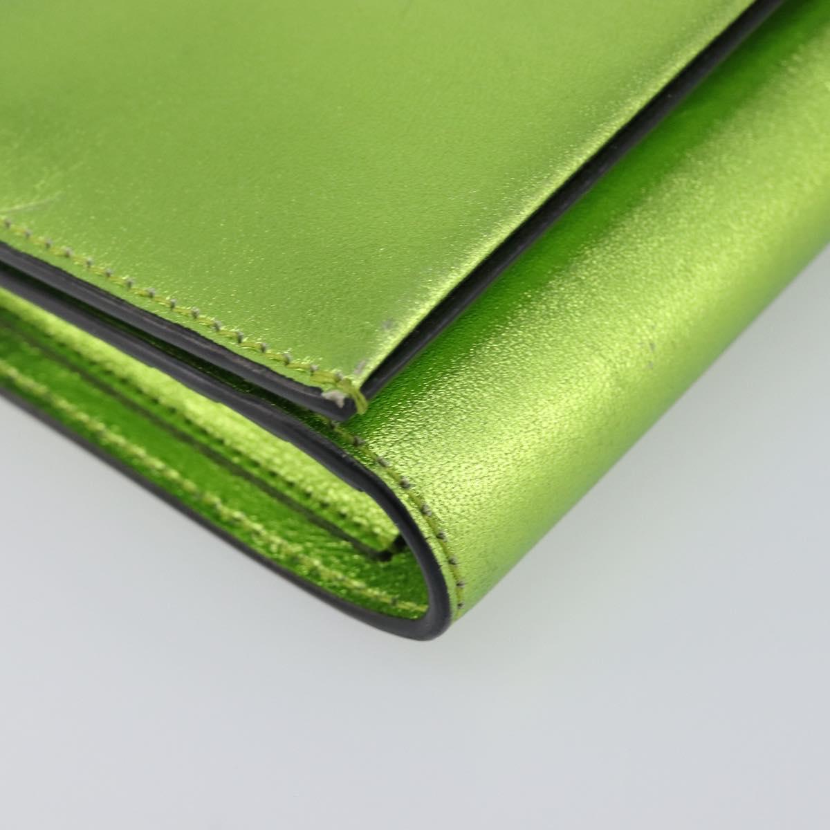 Salvatore Ferragamo Gancini Hand Wallet Leather 2way Metallic Green Auth 167835V