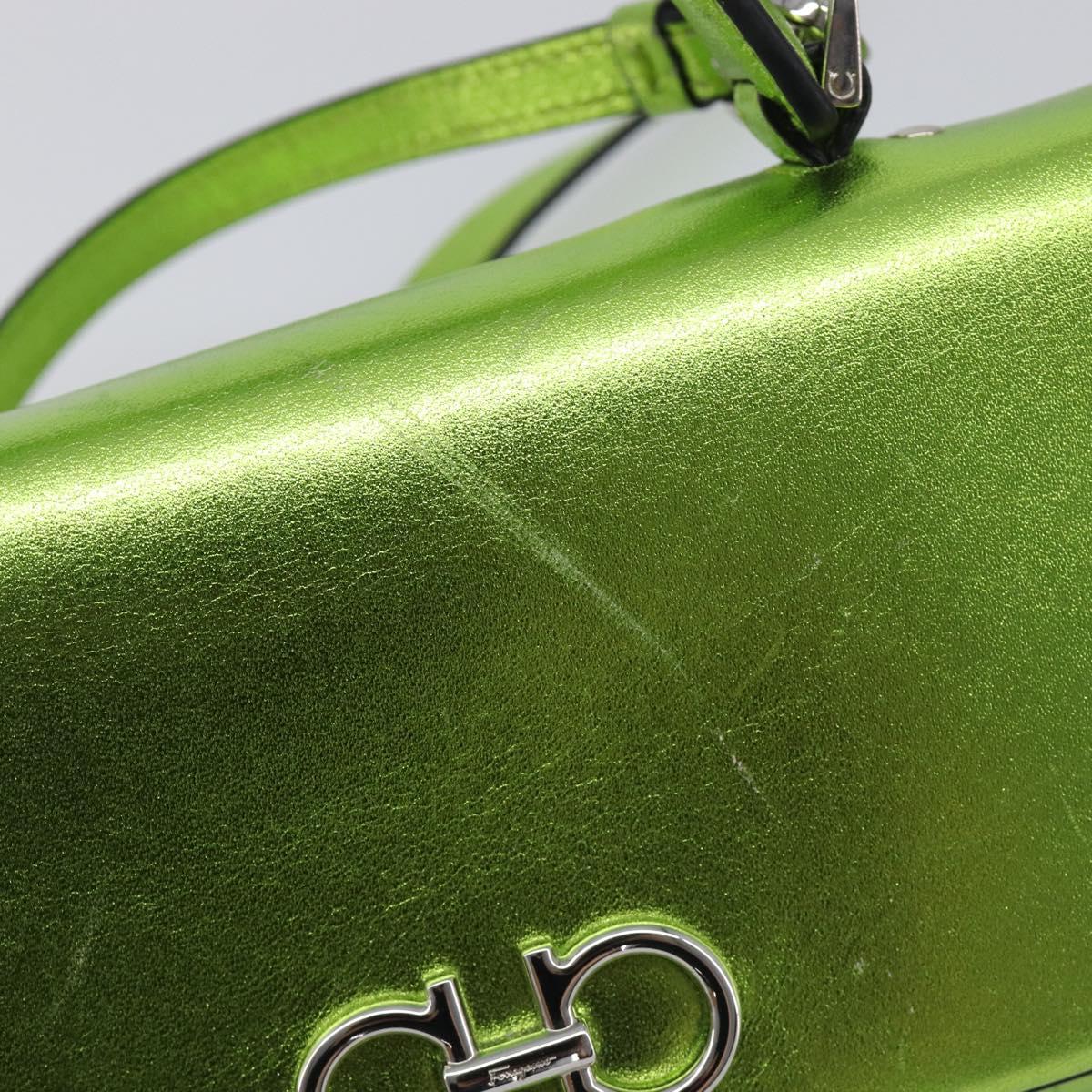 Salvatore Ferragamo Gancini Hand Wallet Leather 2way Metallic Green Auth 167835V