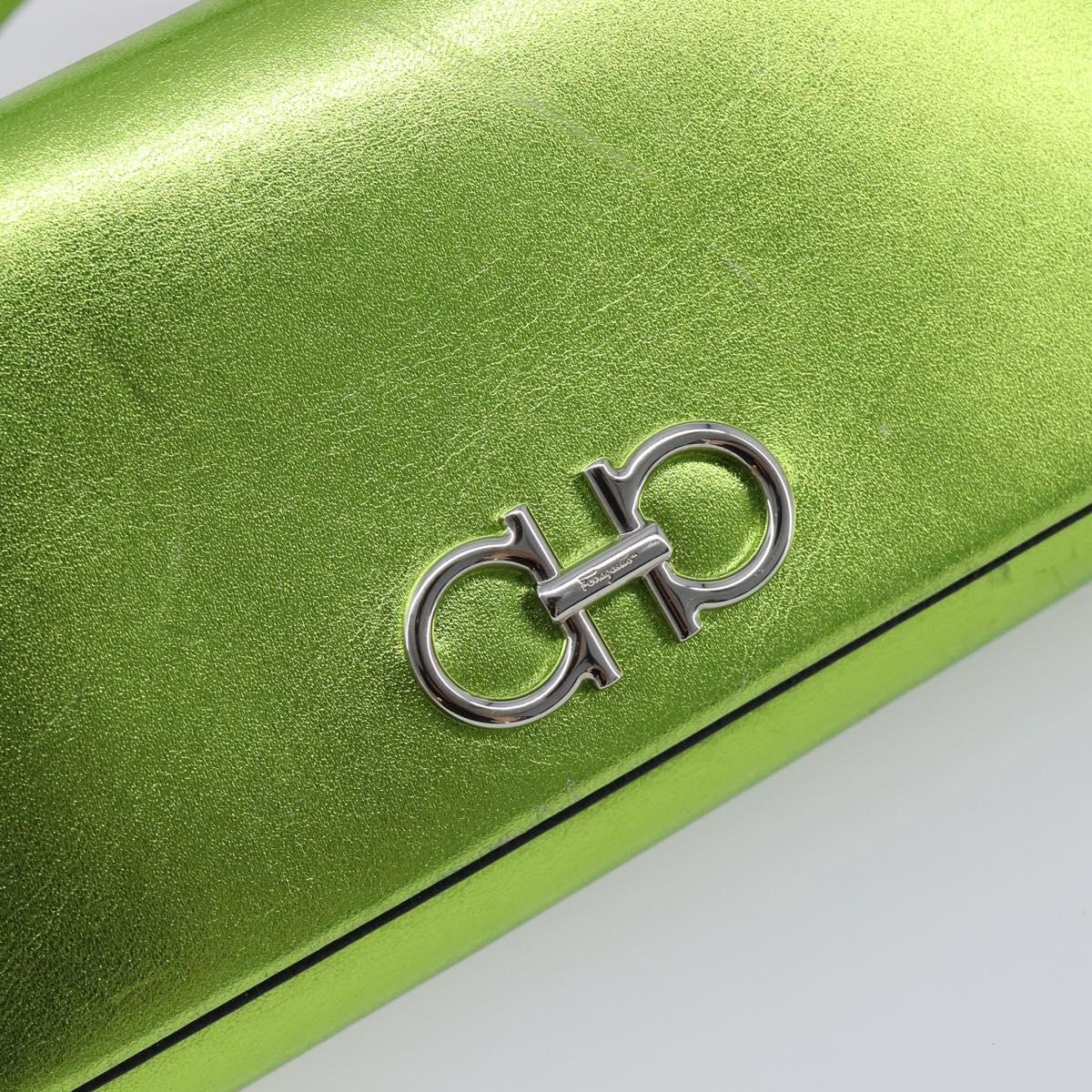 Salvatore Ferragamo Gancini Hand Wallet Leather 2way Metallic Green Auth 167835V