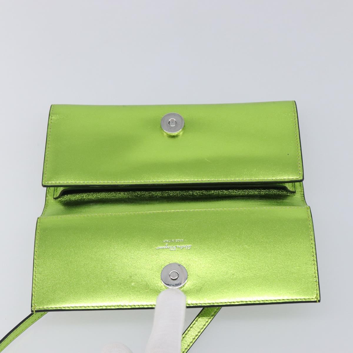 Salvatore Ferragamo Gancini Hand Wallet Leather 2way Metallic Green Auth 167835V