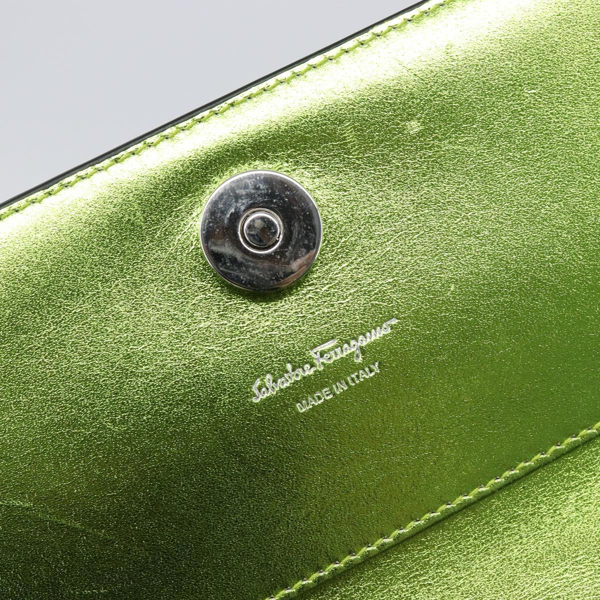 Salvatore Ferragamo Gancini Hand Wallet Leather 2way Metallic Green Auth 167835V
