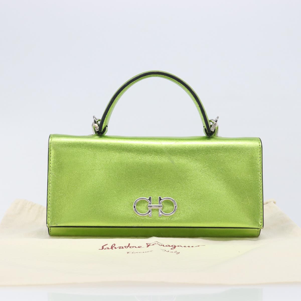 Salvatore Ferragamo Gancini Hand Wallet Leather 2way Metallic Green Auth 167835V