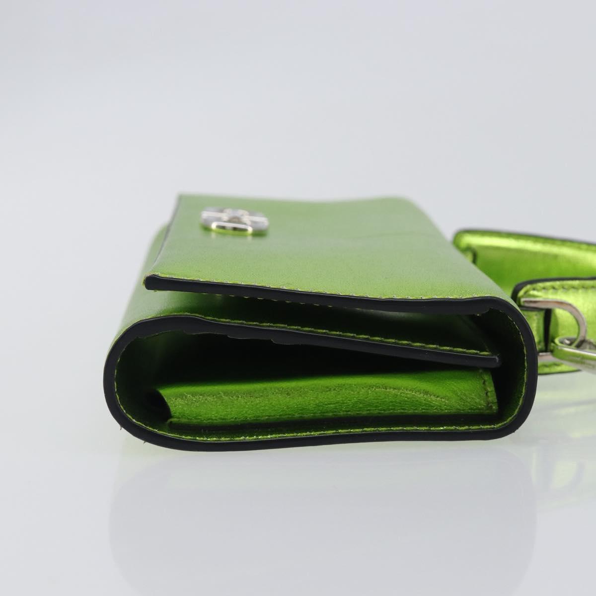 Salvatore Ferragamo Gancini Hand Wallet Leather 2way Metallic Green Auth 167835V