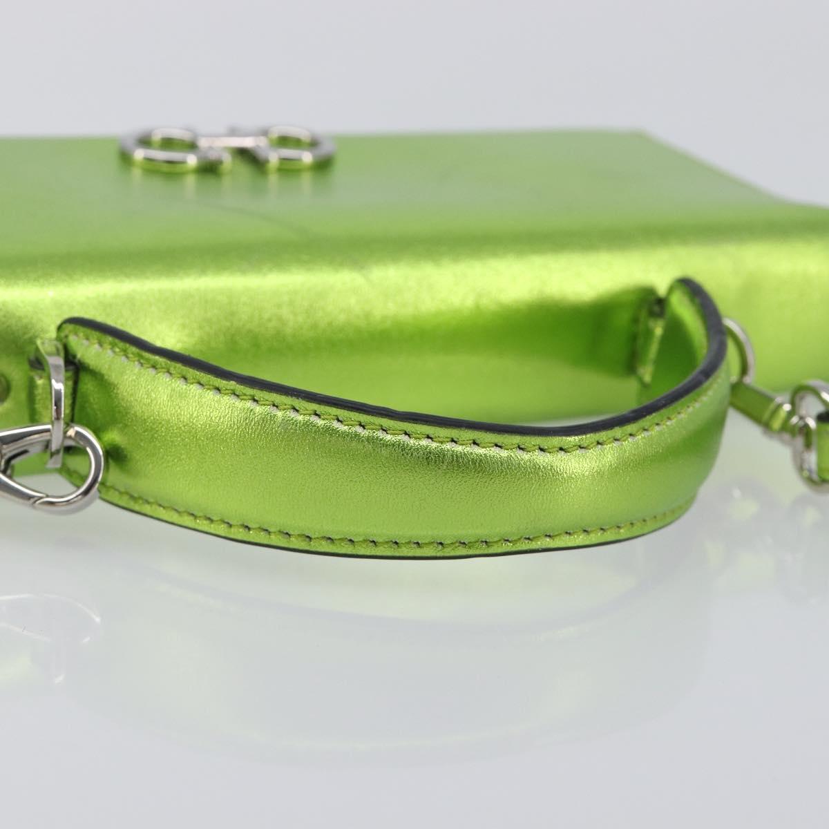 Salvatore Ferragamo Gancini Hand Wallet Leather 2way Metallic Green Auth 167835V