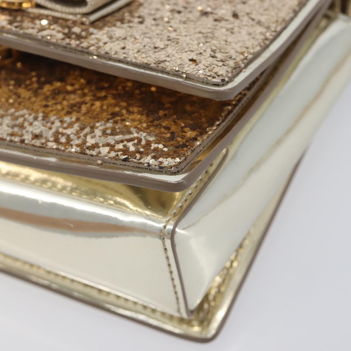 Salvatore Ferragamo Vala Chain Hand Bag Enamel 2way Champagne Gold Auth 167836V