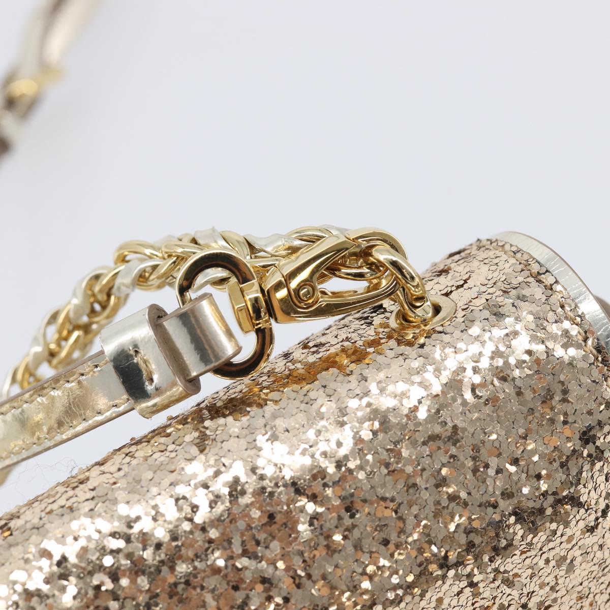Salvatore Ferragamo Vala Chain Hand Bag Enamel 2way Champagne Gold Auth 167836V