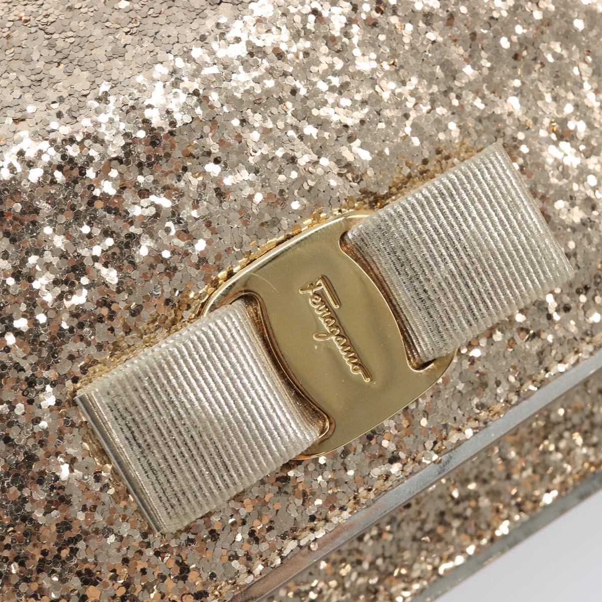 Salvatore Ferragamo Vala Chain Hand Bag Enamel 2way Champagne Gold Auth 167836V