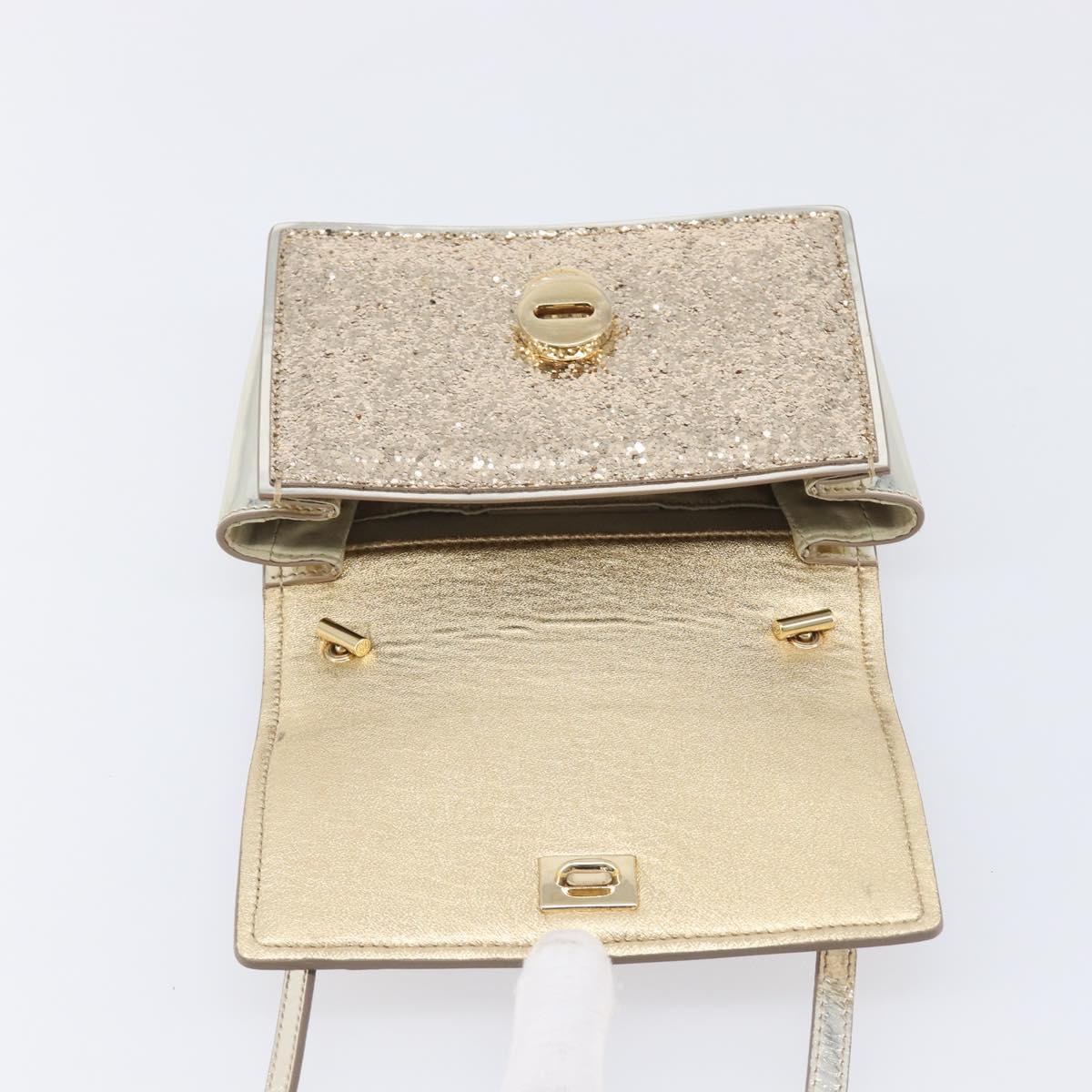 Salvatore Ferragamo Vala Chain Hand Bag Enamel 2way Champagne Gold Auth 167836V
