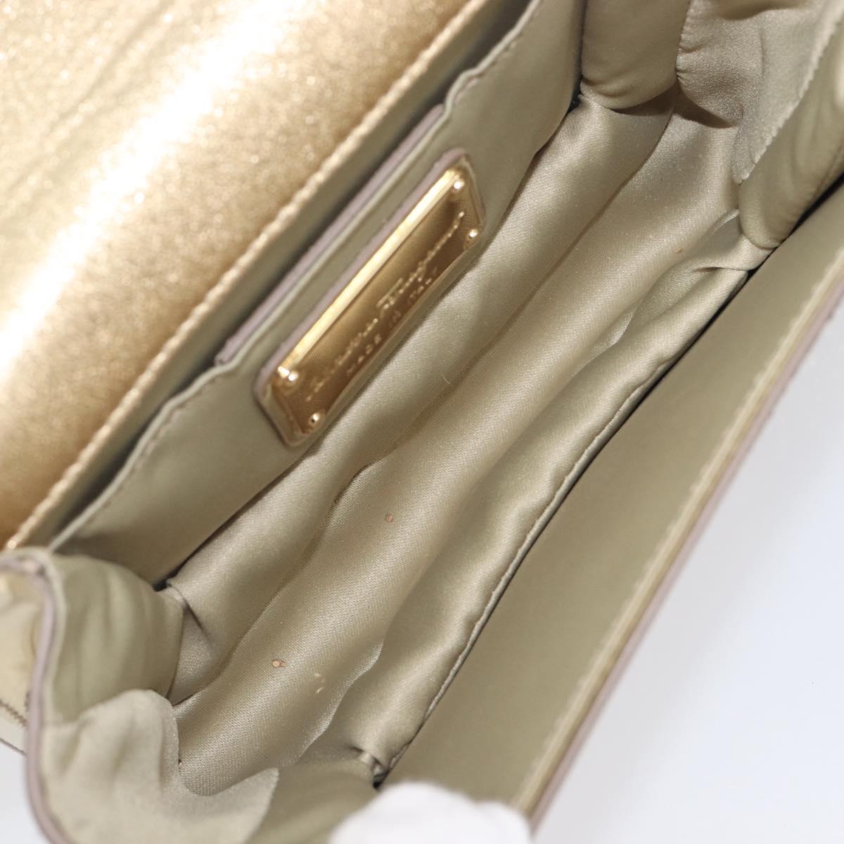Salvatore Ferragamo Vala Chain Hand Bag Enamel 2way Champagne Gold Auth 167836V