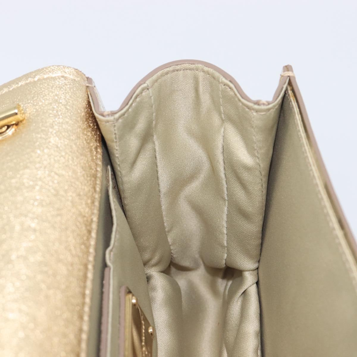 Salvatore Ferragamo Vala Chain Hand Bag Enamel 2way Champagne Gold Auth 167836V