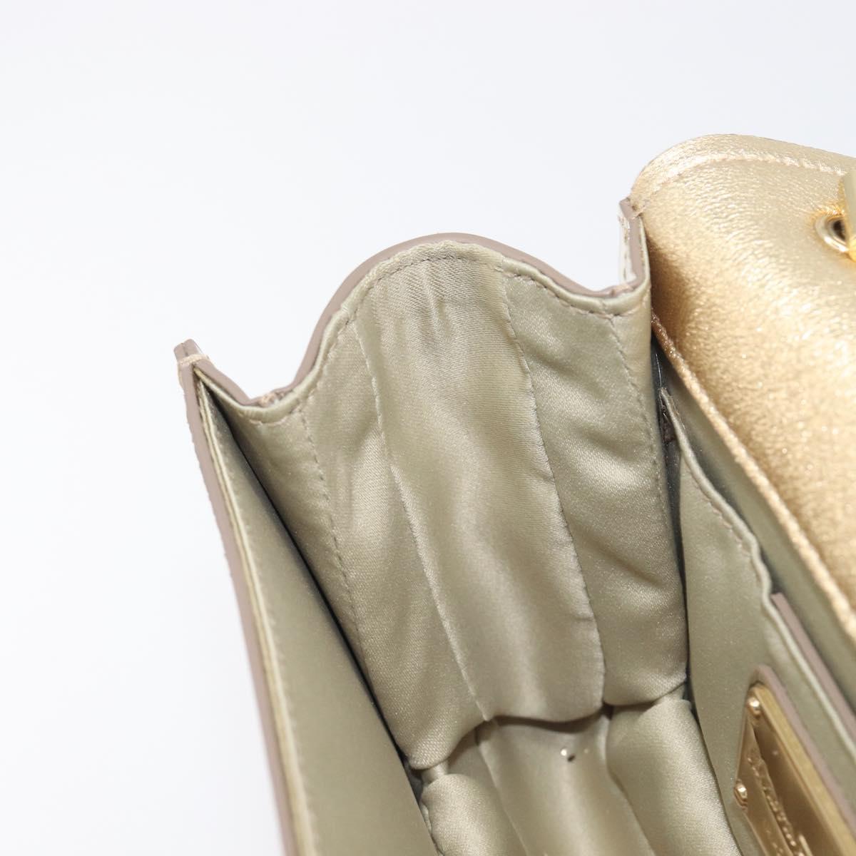 Salvatore Ferragamo Vala Chain Hand Bag Enamel 2way Champagne Gold Auth 167836V