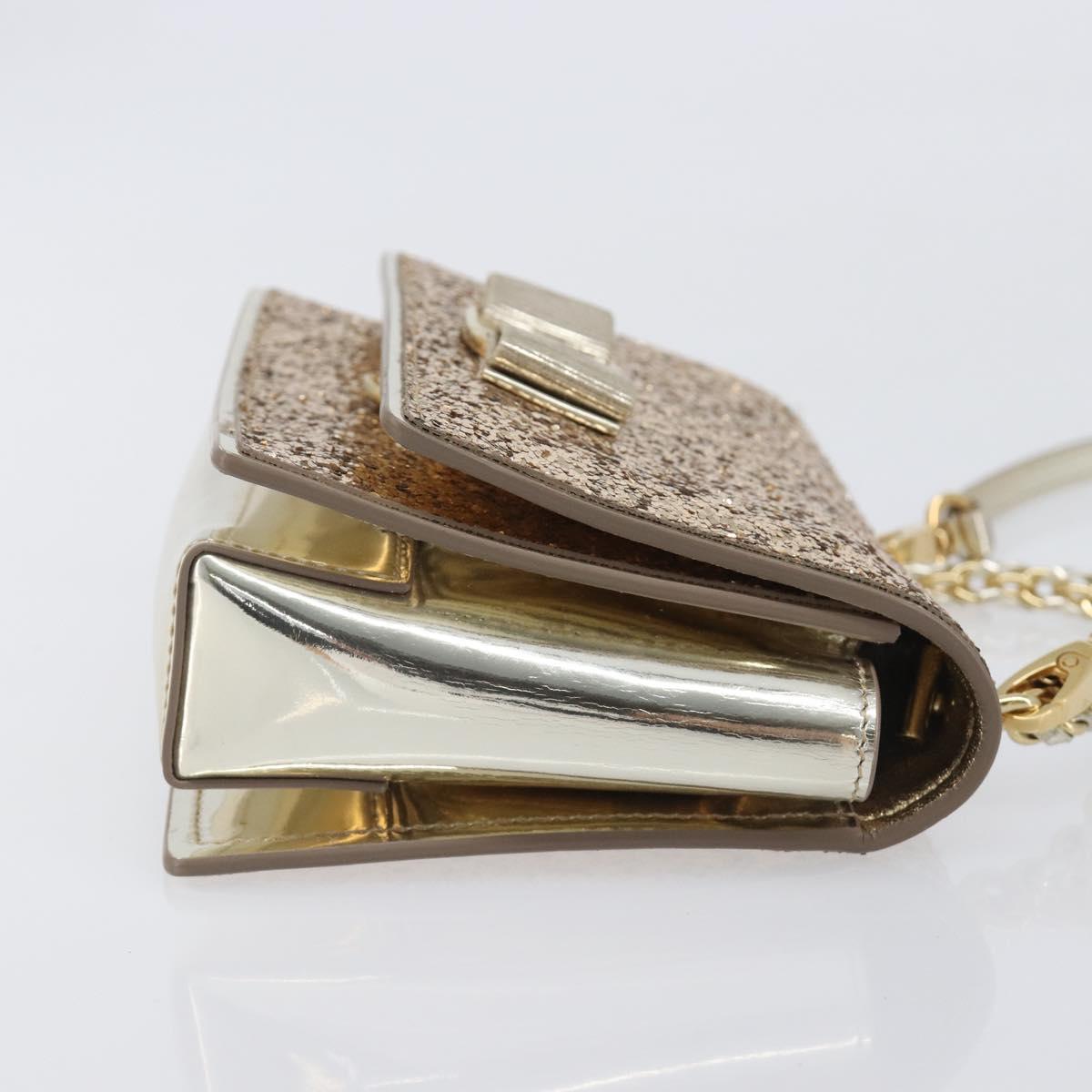 Salvatore Ferragamo Vala Chain Hand Bag Enamel 2way Champagne Gold Auth 167836V
