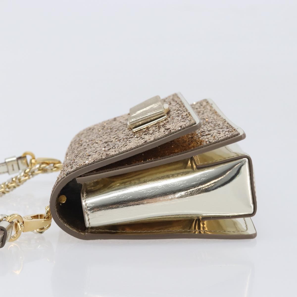 Salvatore Ferragamo Vala Chain Hand Bag Enamel 2way Champagne Gold Auth 167836V