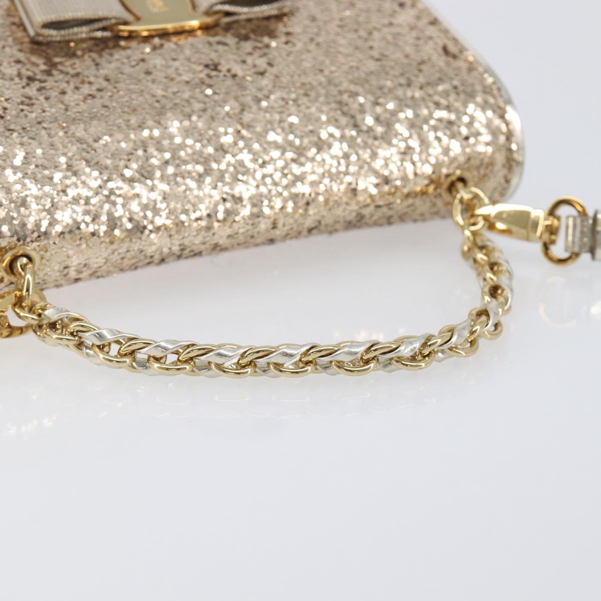 Salvatore Ferragamo Vala Chain Hand Bag Enamel 2way Champagne Gold Auth 167836V