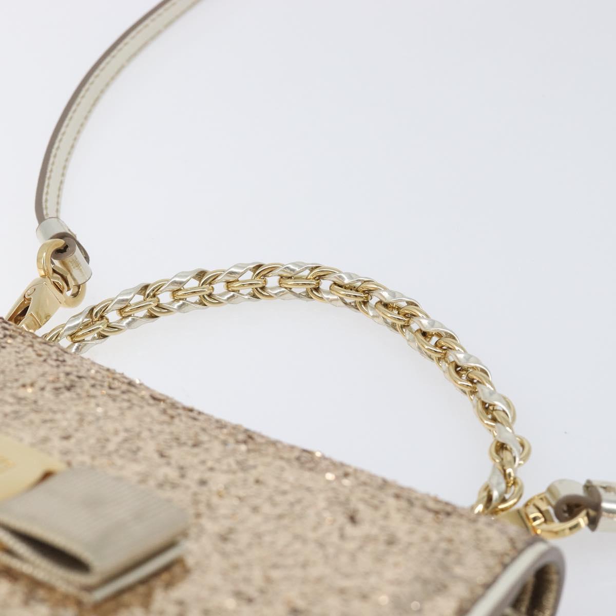 Salvatore Ferragamo Vala Chain Hand Bag Enamel 2way Champagne Gold Auth 167836V
