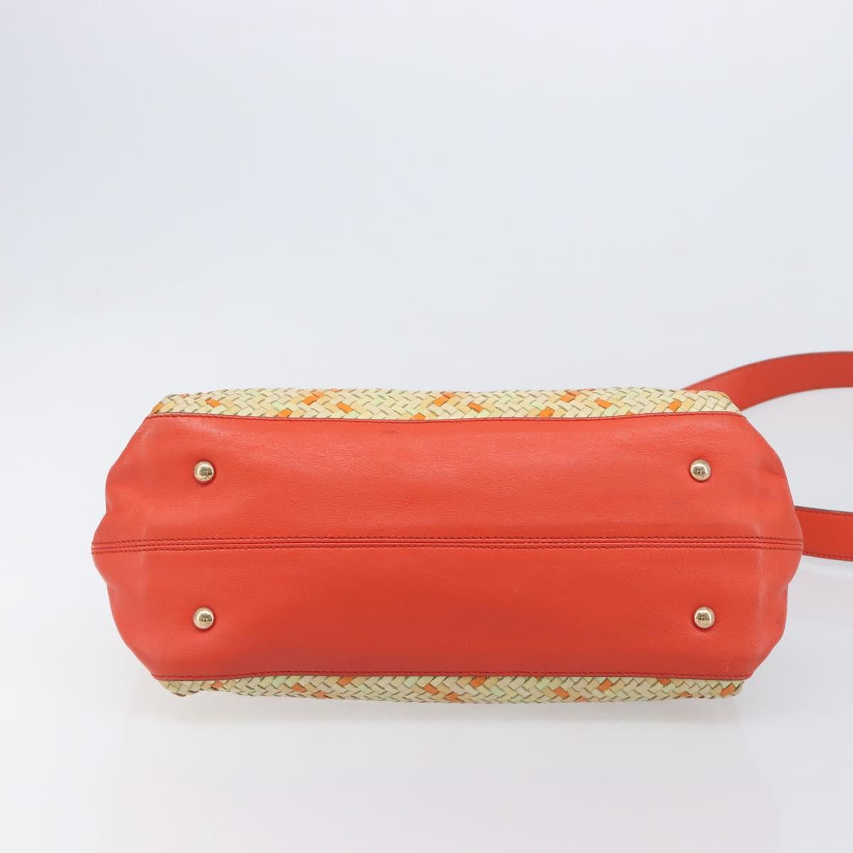 Salvatore Ferragamo Hand Bag Leather 2way Orange Gold Auth 167837A