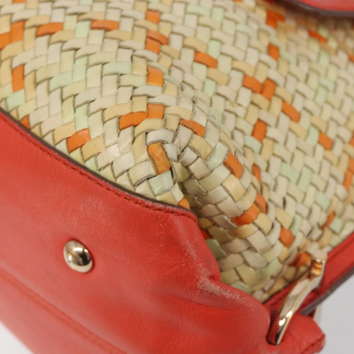Salvatore Ferragamo Hand Bag Leather 2way Orange Gold Auth 167837A