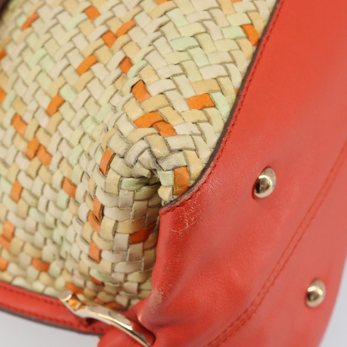 Salvatore Ferragamo Hand Bag Leather 2way Orange Gold Auth 167837A