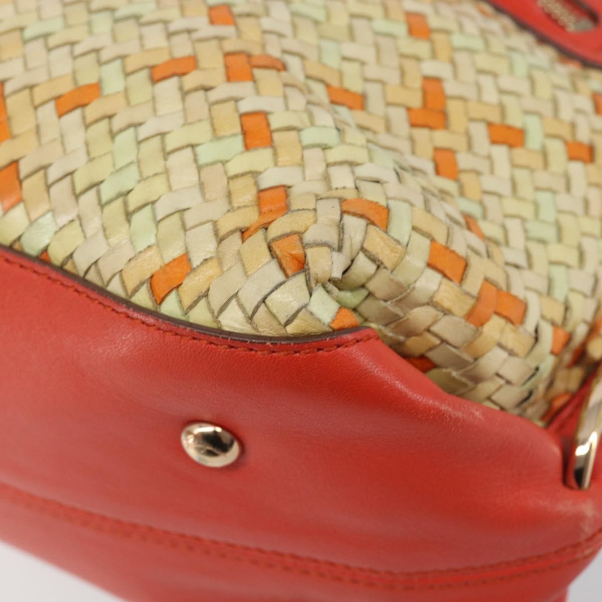 Salvatore Ferragamo Hand Bag Leather 2way Orange Gold Auth 167837A