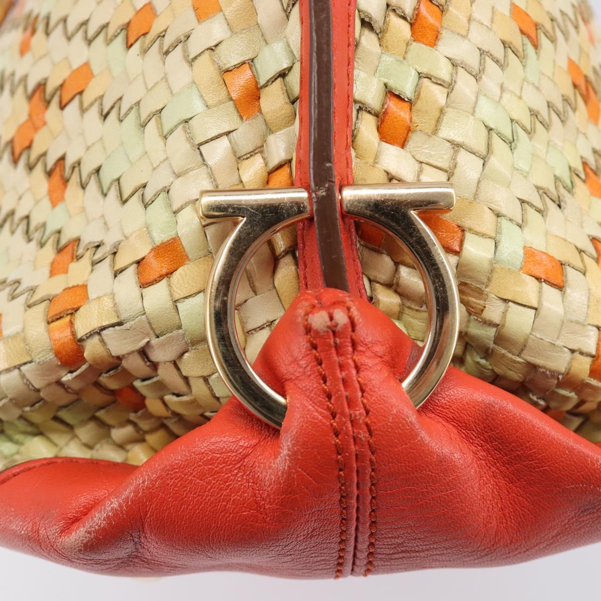 Salvatore Ferragamo Hand Bag Leather 2way Orange Gold Auth 167837A