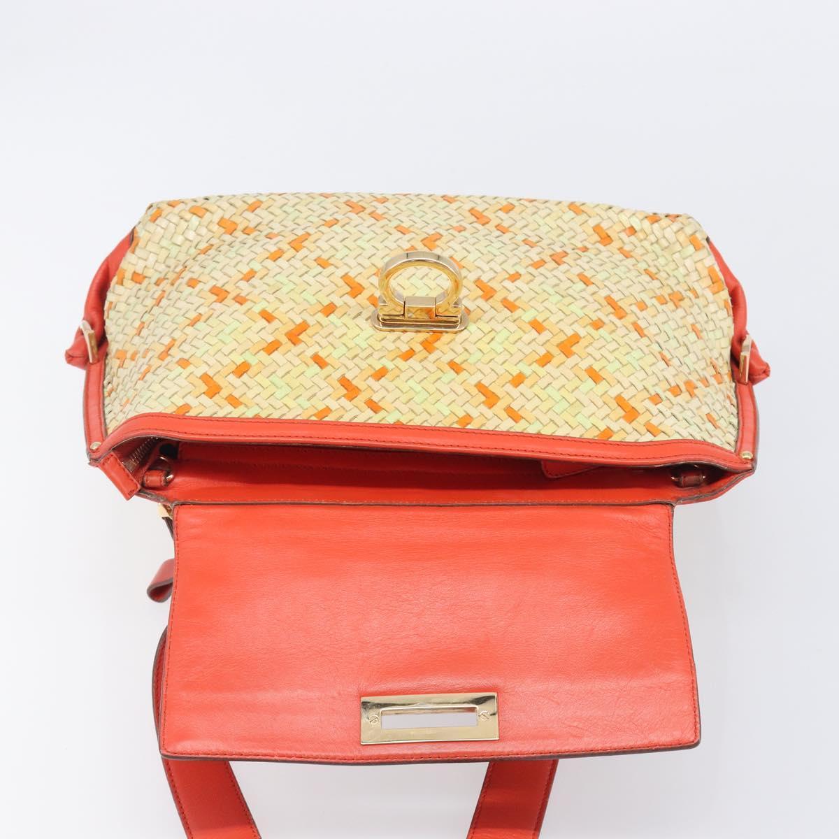 Salvatore Ferragamo Hand Bag Leather 2way Orange Gold Auth 167837A