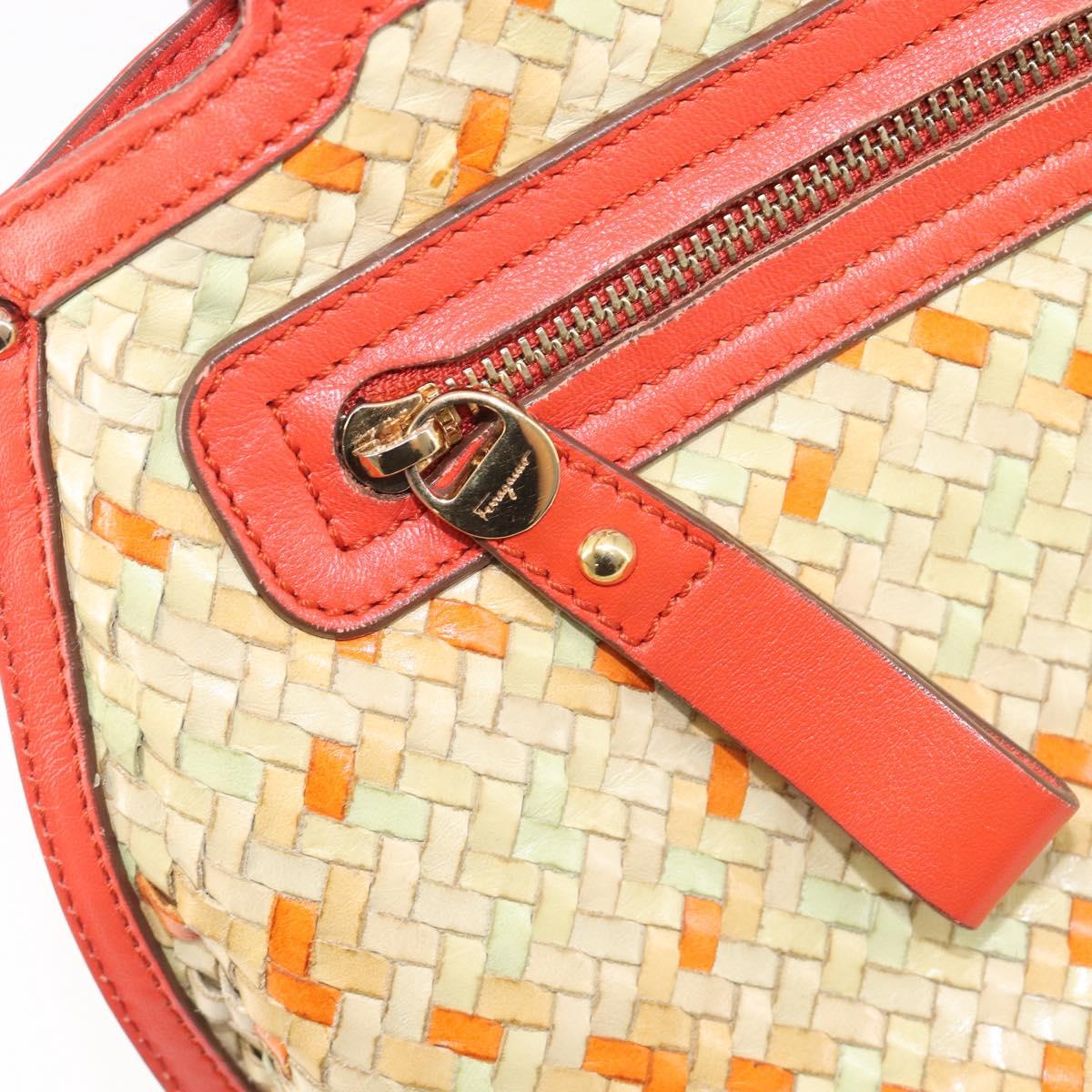 Salvatore Ferragamo Hand Bag Leather 2way Orange Gold Auth 167837A