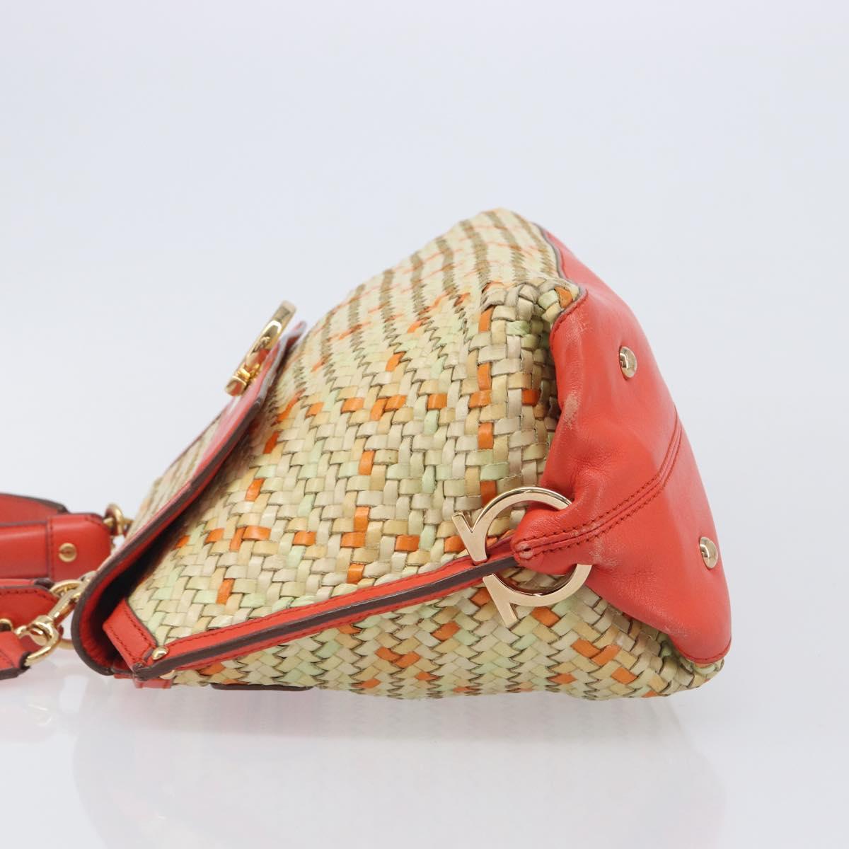 Salvatore Ferragamo Hand Bag Leather 2way Orange Gold Auth 167837A