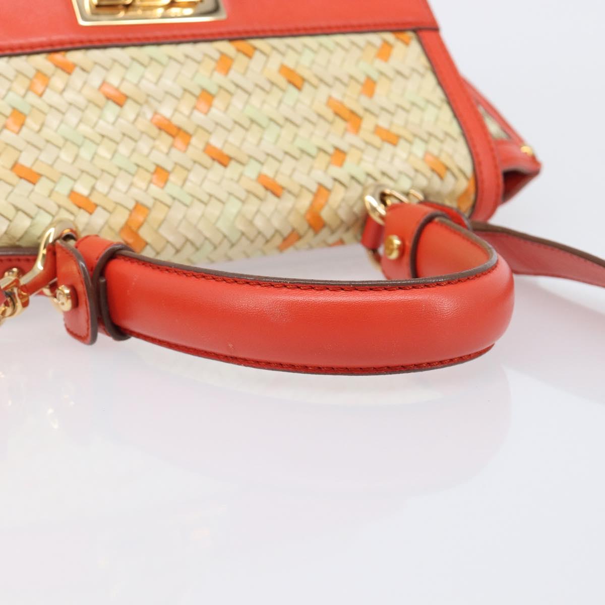 Salvatore Ferragamo Hand Bag Leather 2way Orange Gold Auth 167837A
