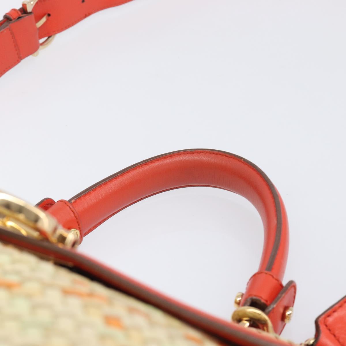 Salvatore Ferragamo Hand Bag Leather 2way Orange Gold Auth 167837A
