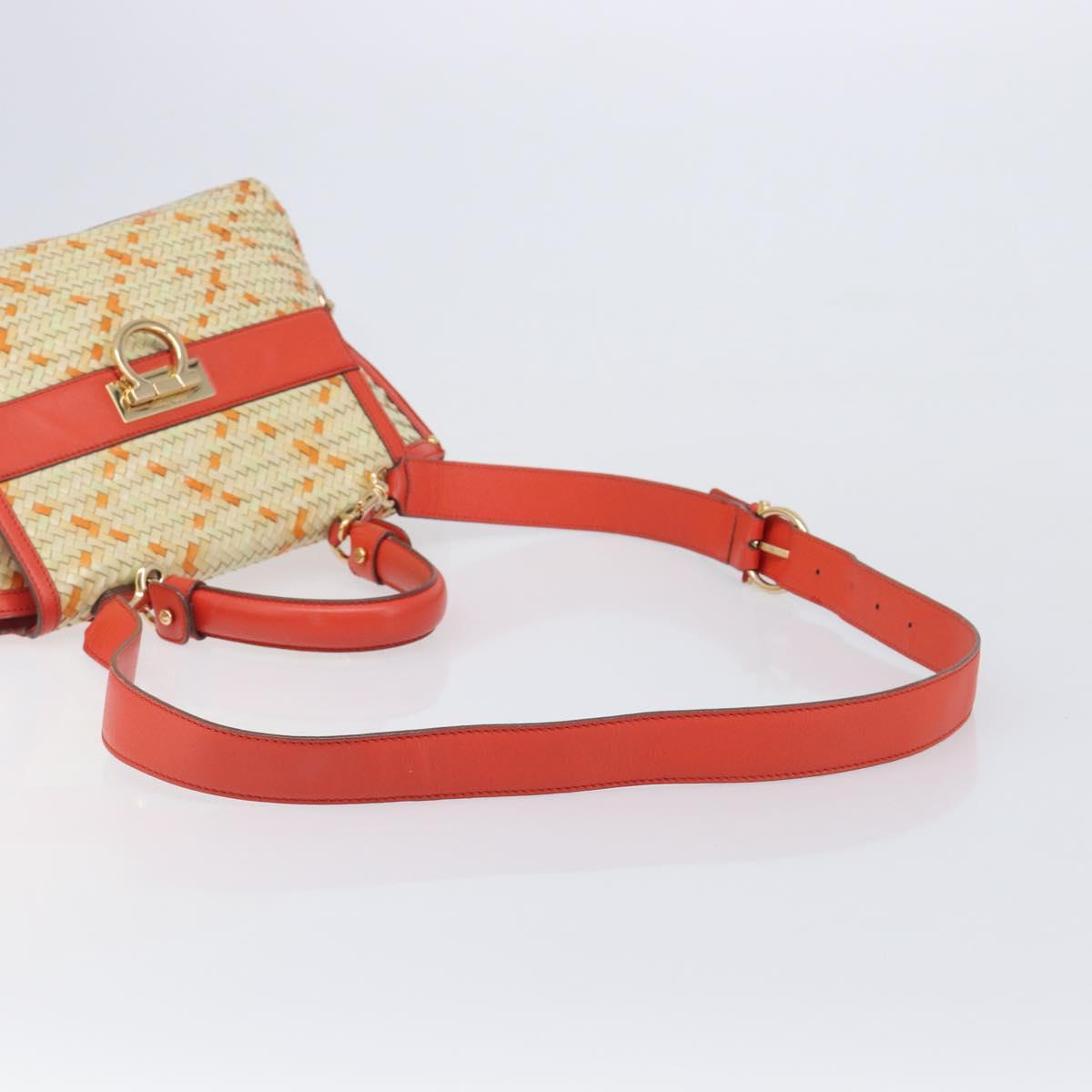 Salvatore Ferragamo Hand Bag Leather 2way Orange Gold Auth 167837A