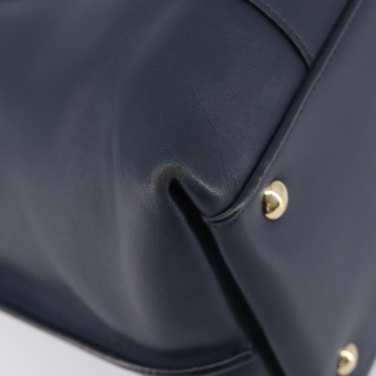 Salvatore Ferragamo Hand Bag Leather 2way Navy Gold Auth 167838A