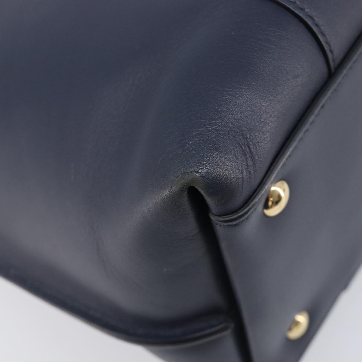 Salvatore Ferragamo Hand Bag Leather 2way Navy Gold Auth 167838A