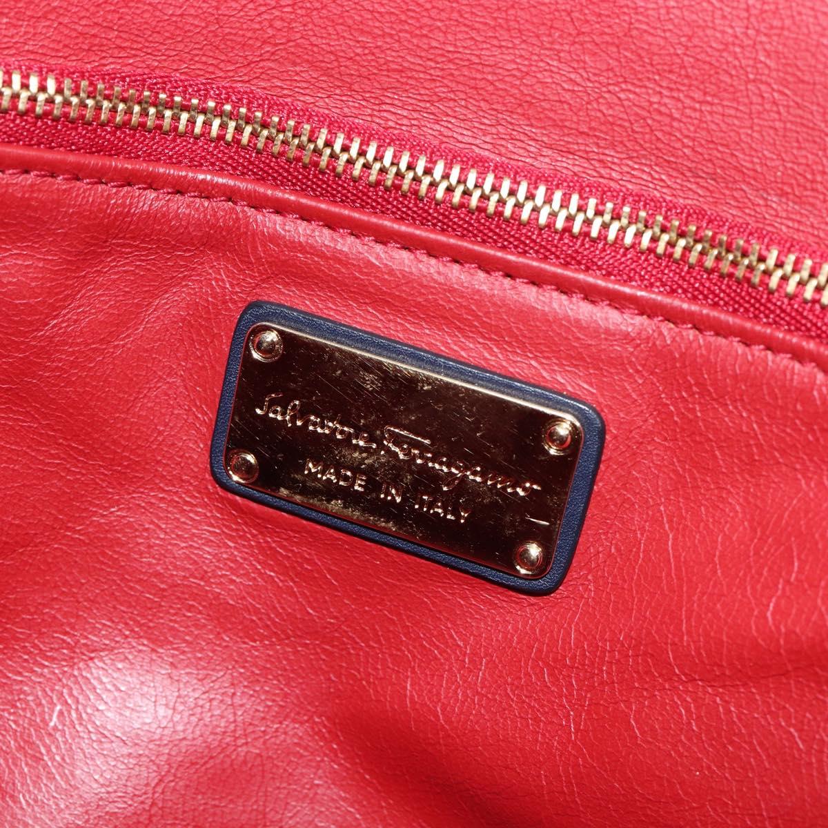 Salvatore Ferragamo Hand Bag Leather 2way Navy Gold Auth 167838A