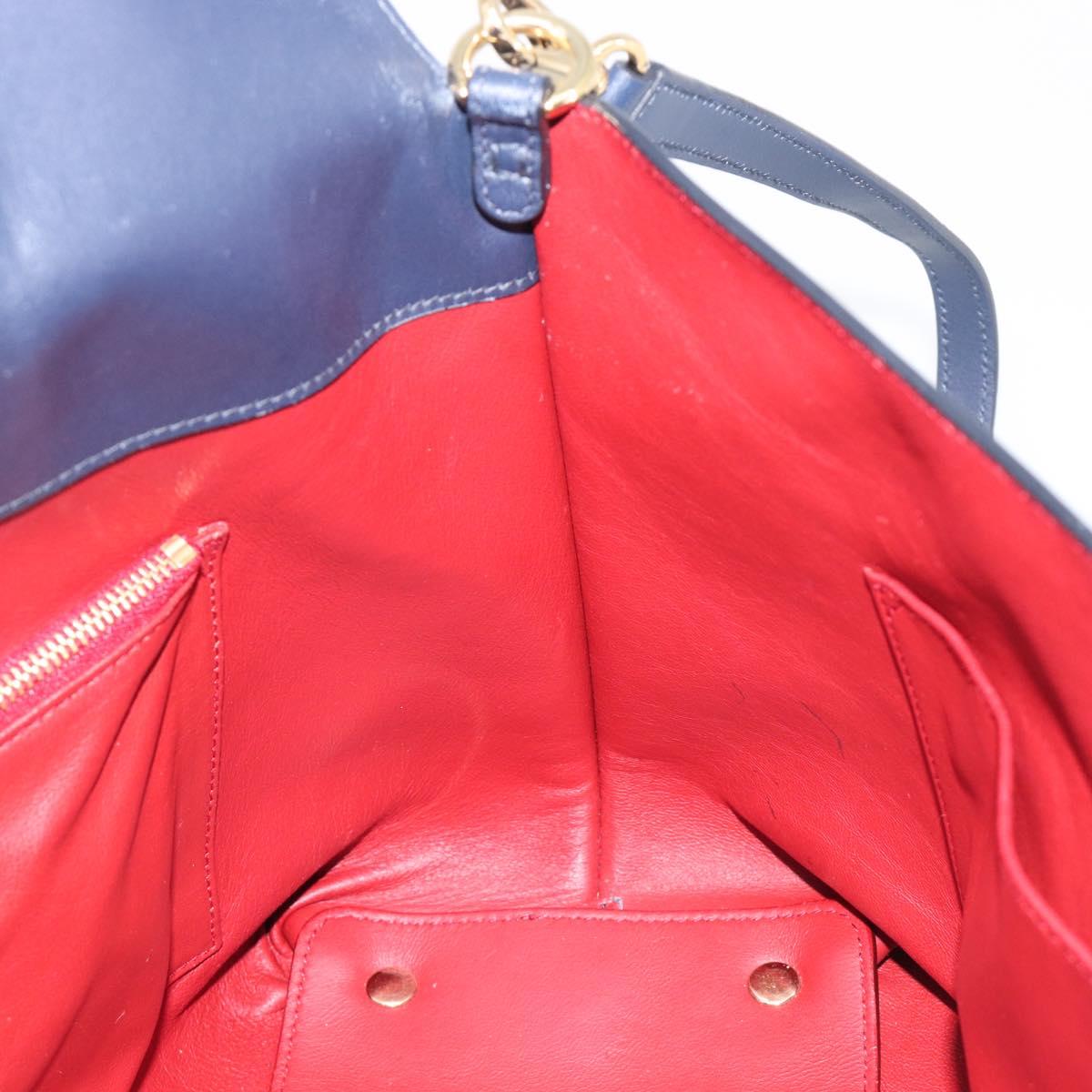 Salvatore Ferragamo Hand Bag Leather 2way Navy Gold Auth 167838A