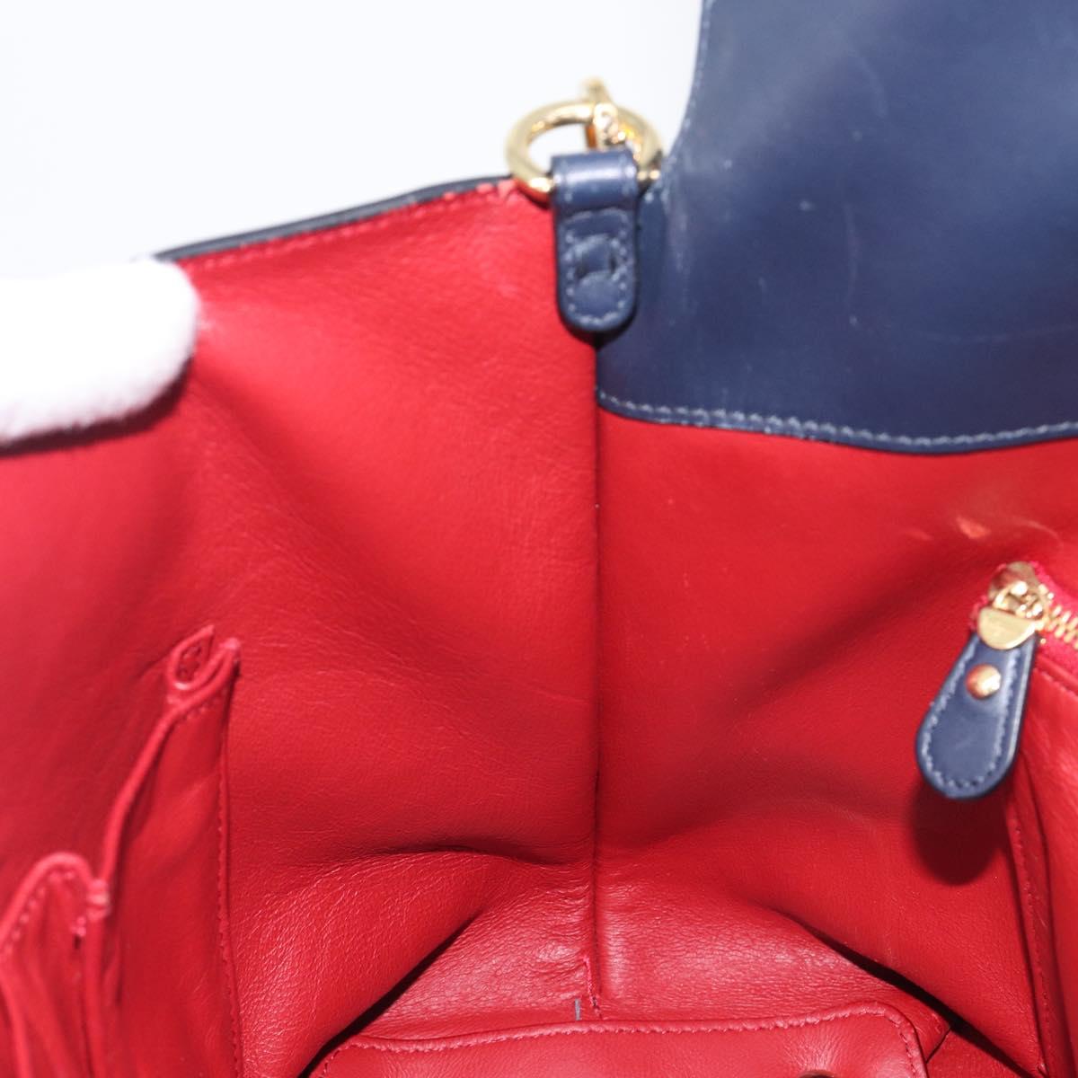 Salvatore Ferragamo Hand Bag Leather 2way Navy Gold Auth 167838A