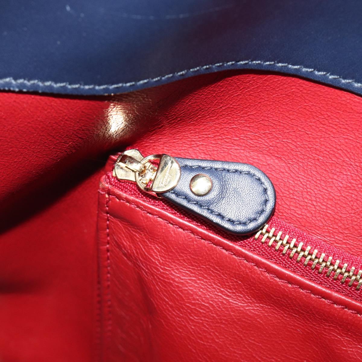 Salvatore Ferragamo Hand Bag Leather 2way Navy Gold Auth 167838A