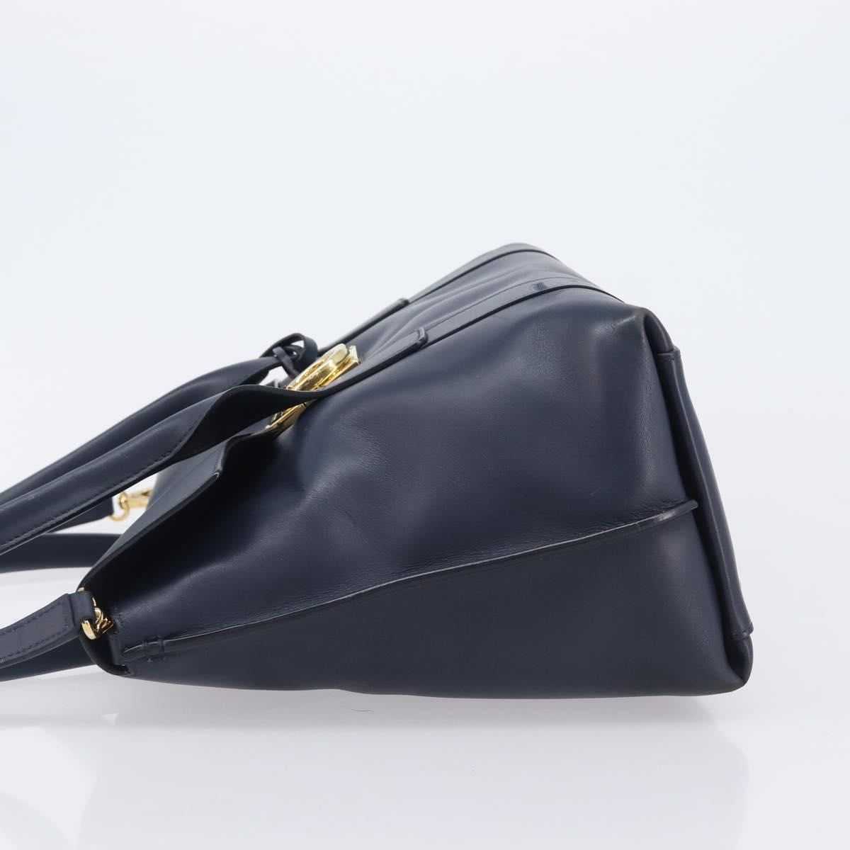 Salvatore Ferragamo Hand Bag Leather 2way Navy Gold Auth 167838A