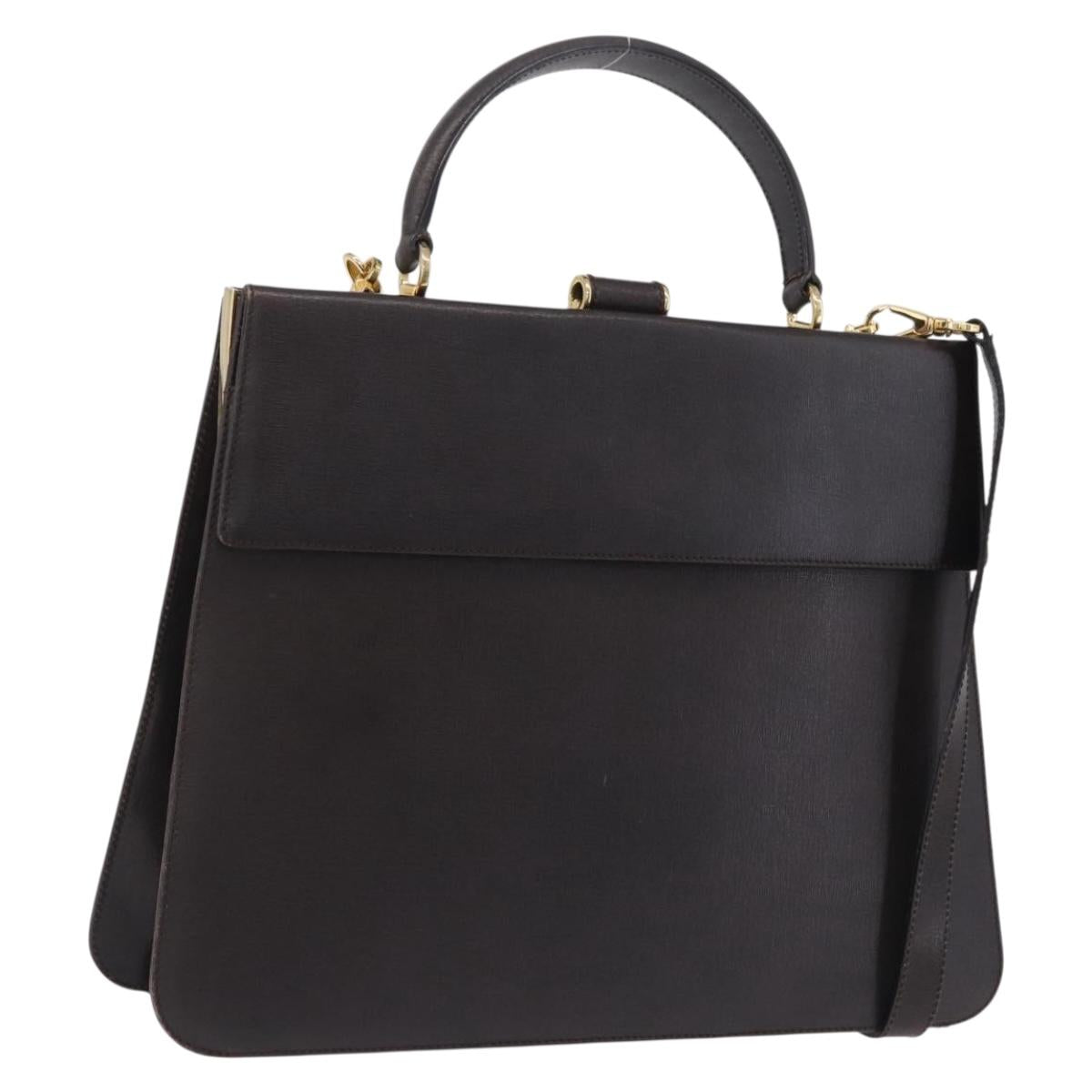 Salvatore Ferragamo Hand Bag Leather 2way Brown Gold Auth 167841V