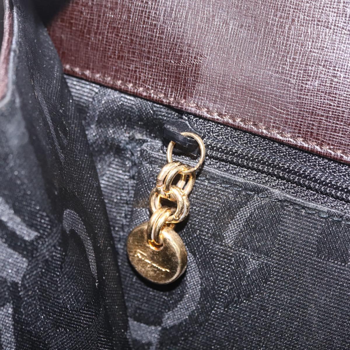 Salvatore Ferragamo Hand Bag Leather 2way Brown Gold Auth 167841V