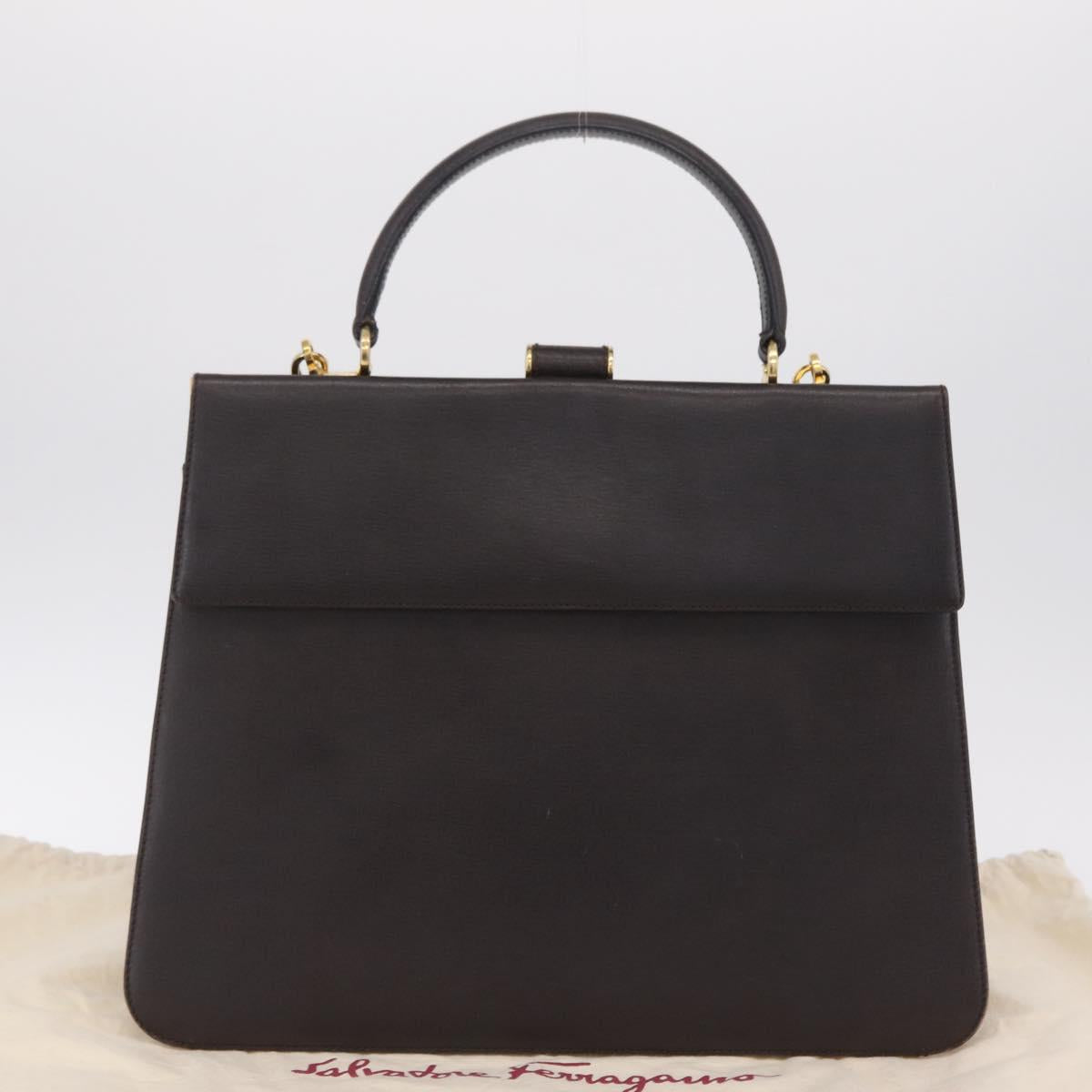 Salvatore Ferragamo Hand Bag Leather 2way Brown Gold Auth 167841V