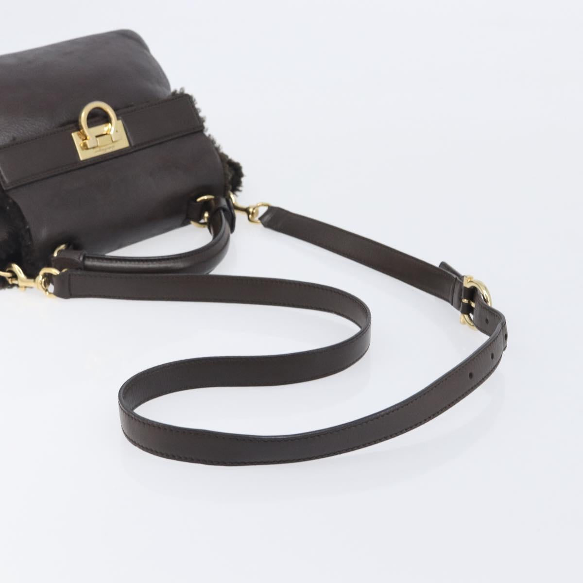 Salvatore Ferragamo Hand Bag Leather 2way Brown Gold Auth 167842A