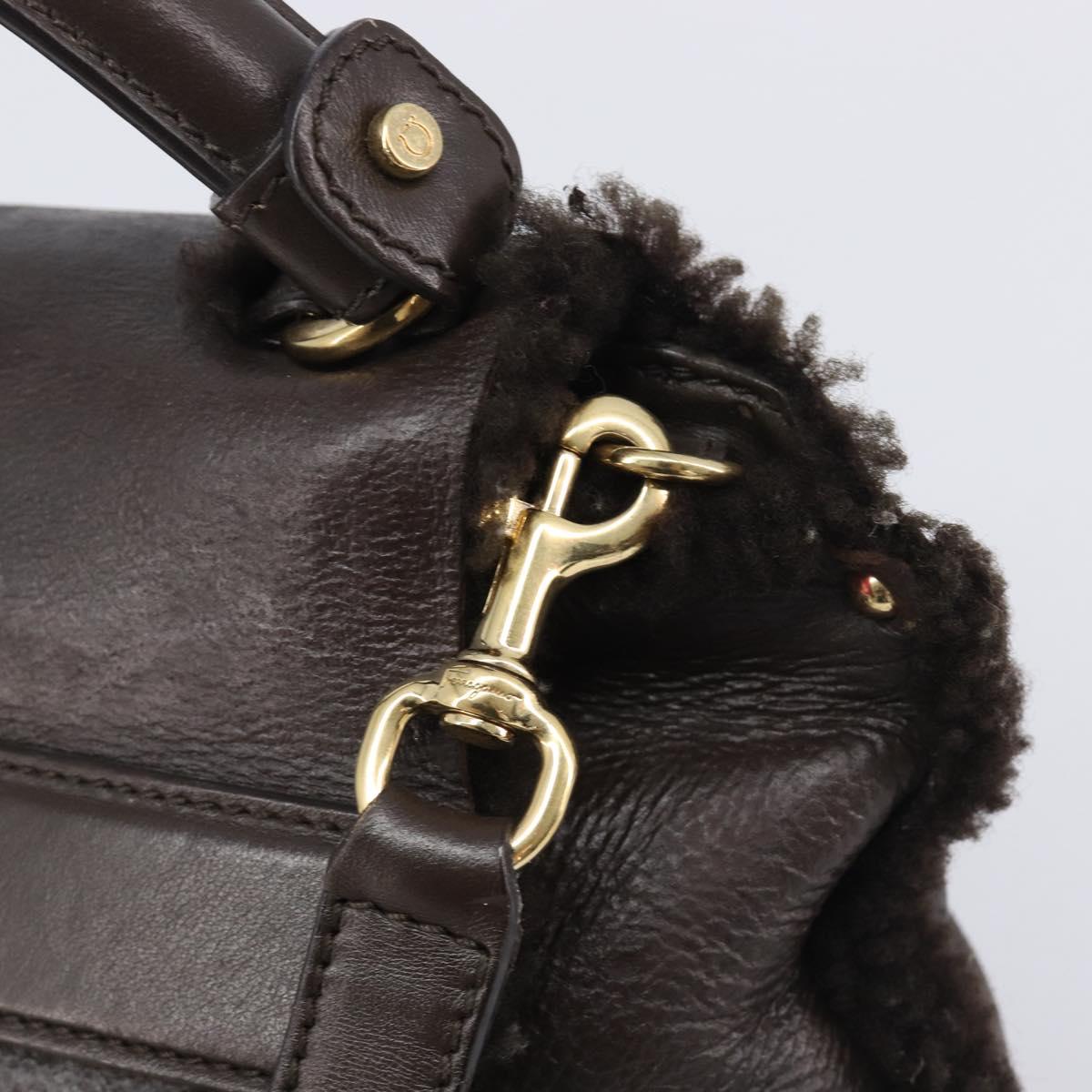 Salvatore Ferragamo Hand Bag Leather 2way Brown Gold Auth 167842A