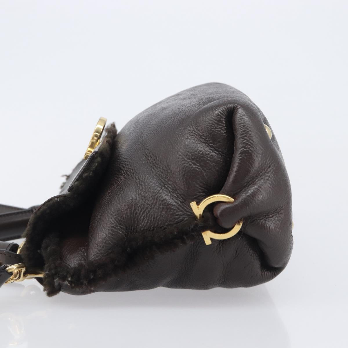 Salvatore Ferragamo Hand Bag Leather 2way Brown Gold Auth 167842A