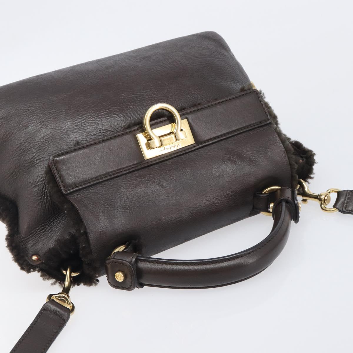 Salvatore Ferragamo Hand Bag Leather 2way Brown Gold Auth 167842A